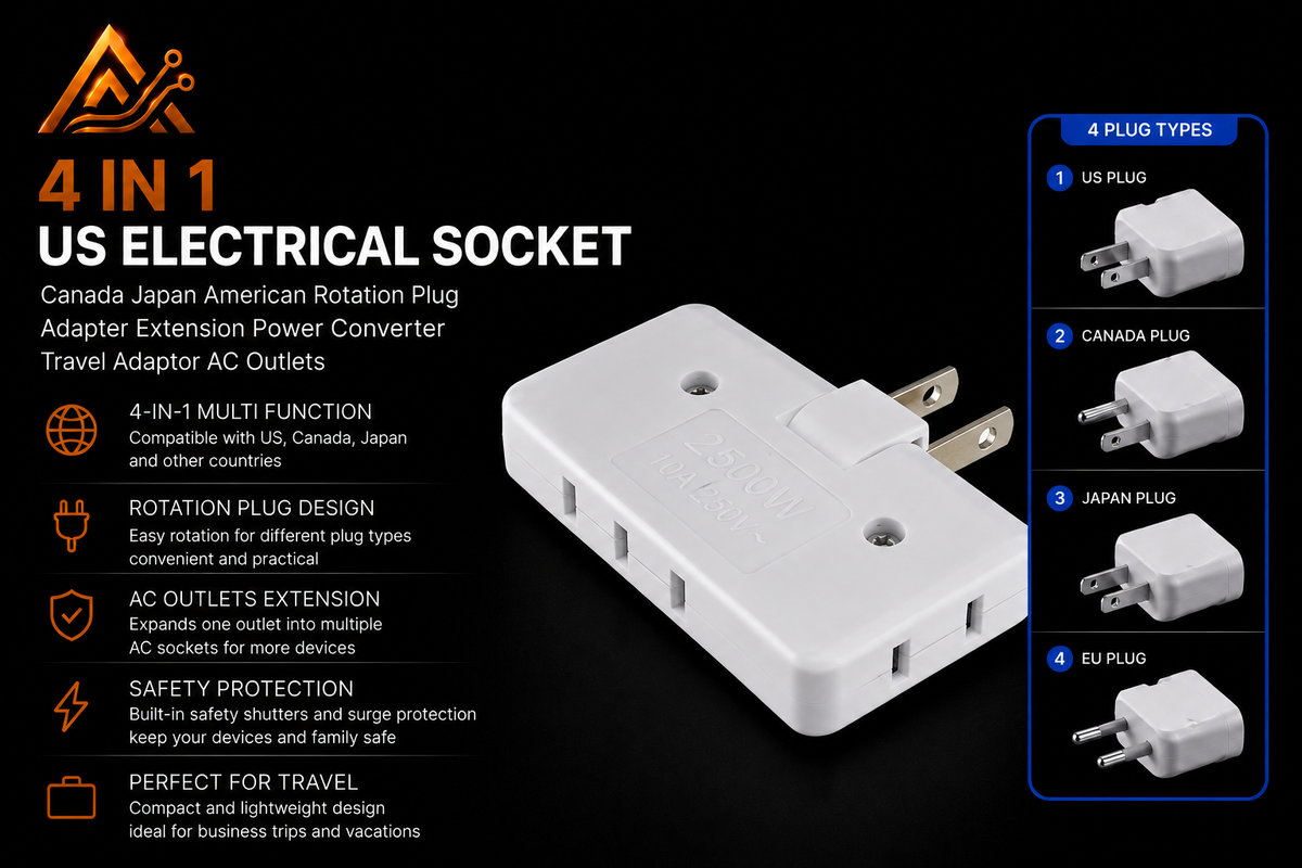 4 in 1 US Electrical Socket Canada Japan American Rotation Plug Adapter Extension Power Converter Travel Adaptor AC Outlets