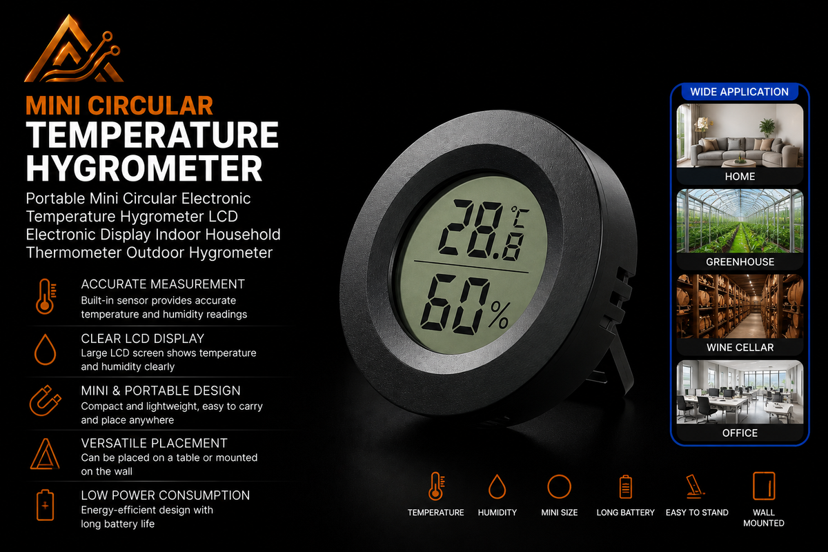 Portable Mini Circular Electronic Temperature Hygrometer LCD Electronic Display Indoor Household Thermometer Outdoor Hygrometer