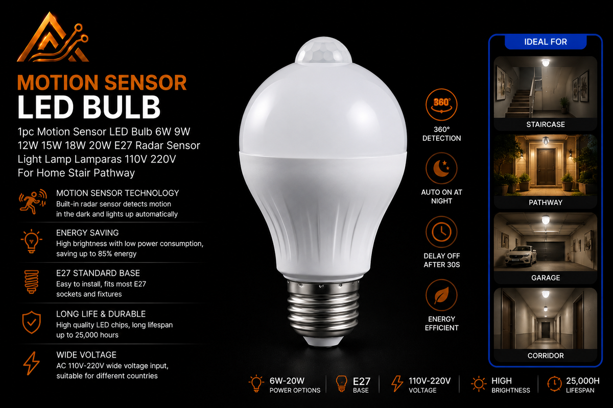 1pc Motion Sensor LED Bulb 6W 9W 12W 15W 18W 20W E27 Radar Sensor Light Lamp Lamparas 110V 220V For Home Stair Pathway