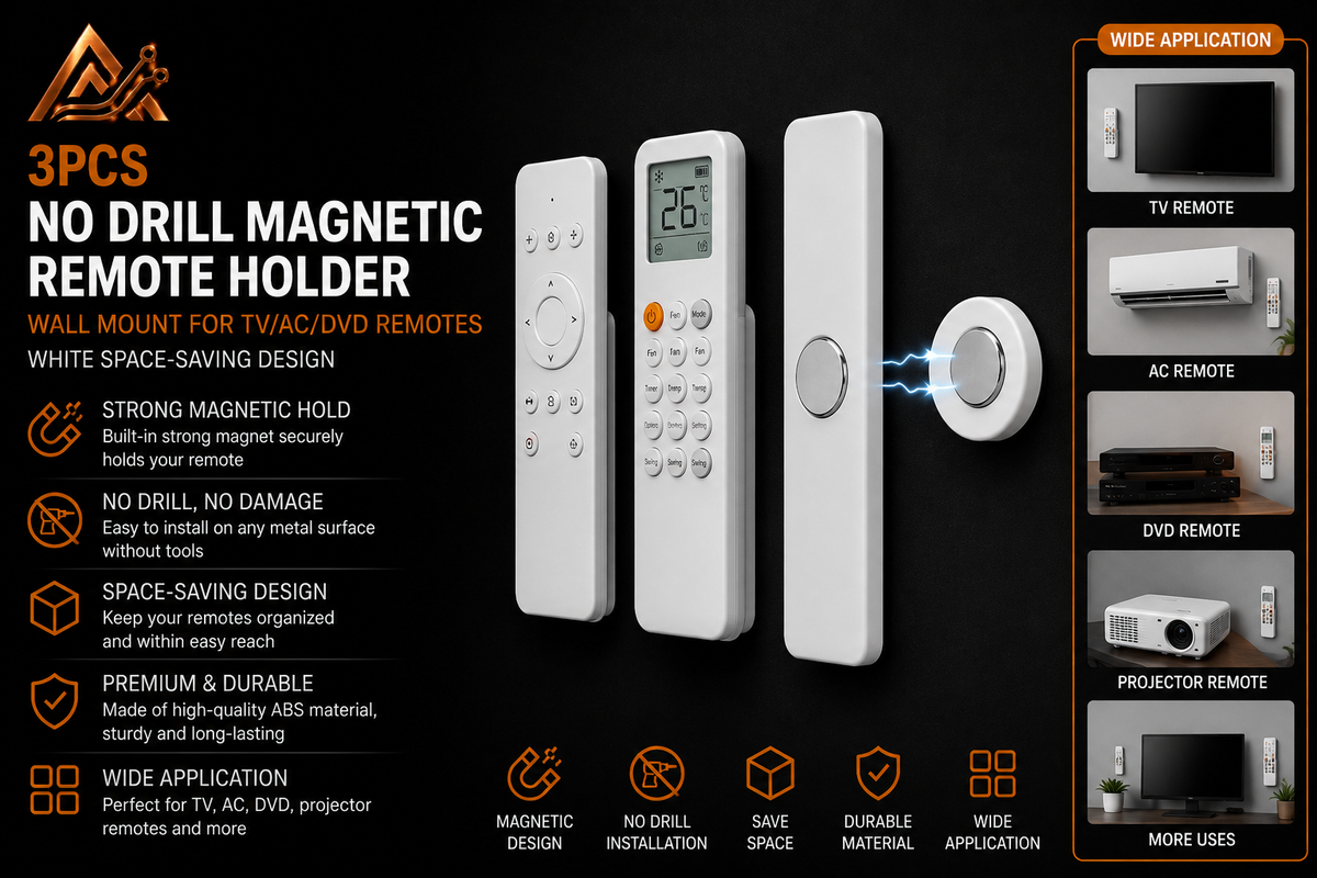 3pcs No Drill Magnetic Remote Holder - Wall Mount for TV/AC/DVD Remotes, White Space-Saving Design