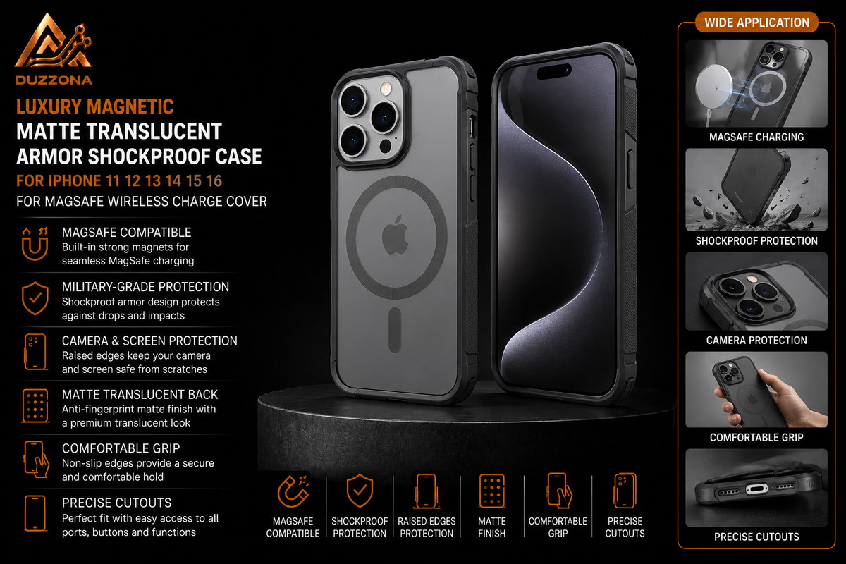 Luxury Magnetic Matte Translucent Armor Shockproof Case For iPhone 11 12 13 14 15 16 For Magsafe Wireless Charge Cover