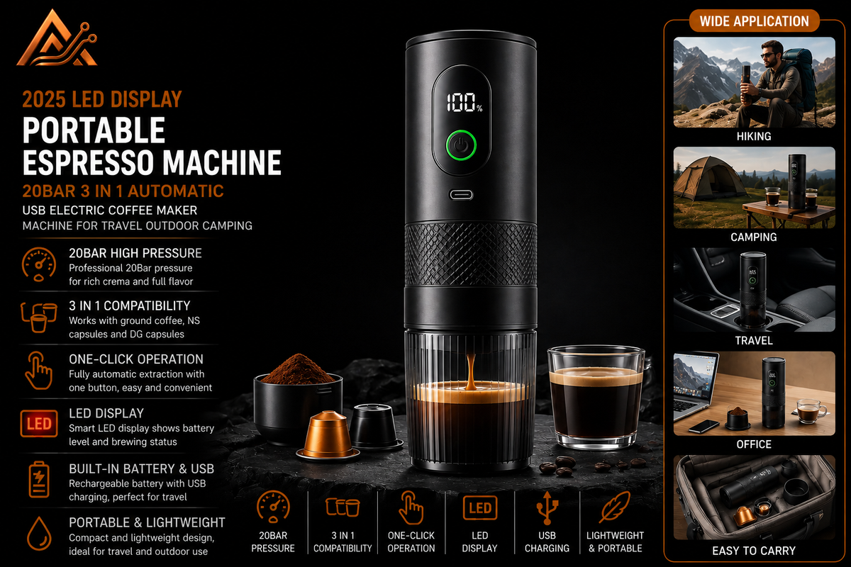 2025 LED Display Portable Espresso Machine 20Bar 3 in 1 Automatic USB Electric Coffee Maker Machine for Travel Outdoor Camping