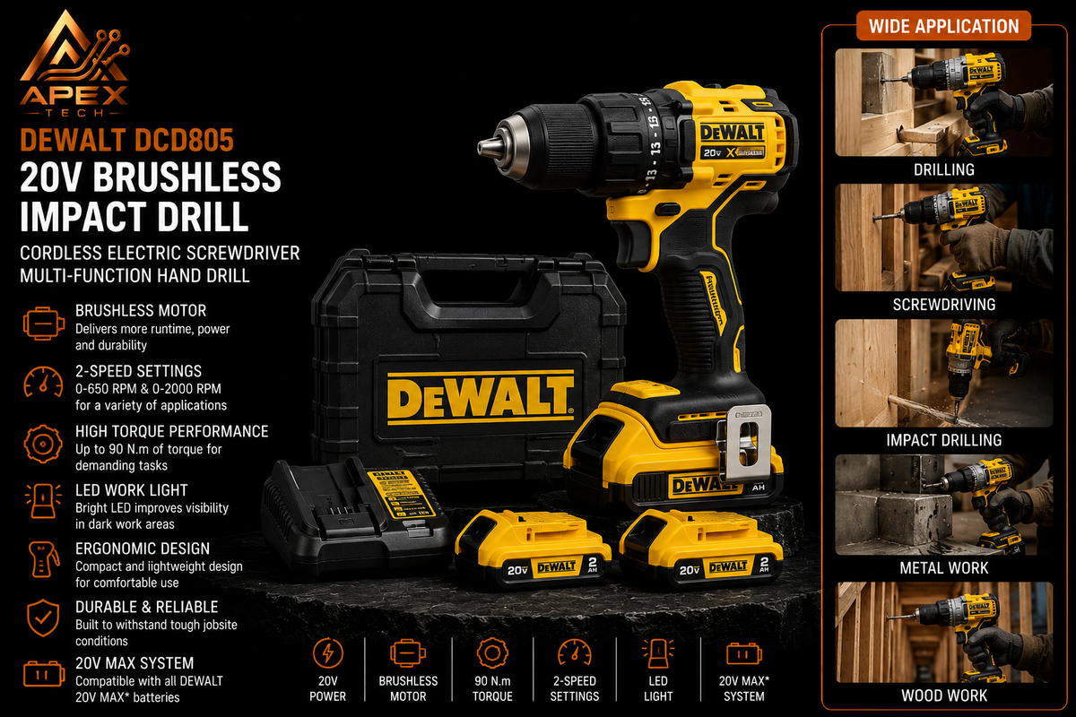DEWALT DCD805 20V Power Tools Brushless Impact Drill Cordless Electric Screwdriver Multi-Function Hand Drill