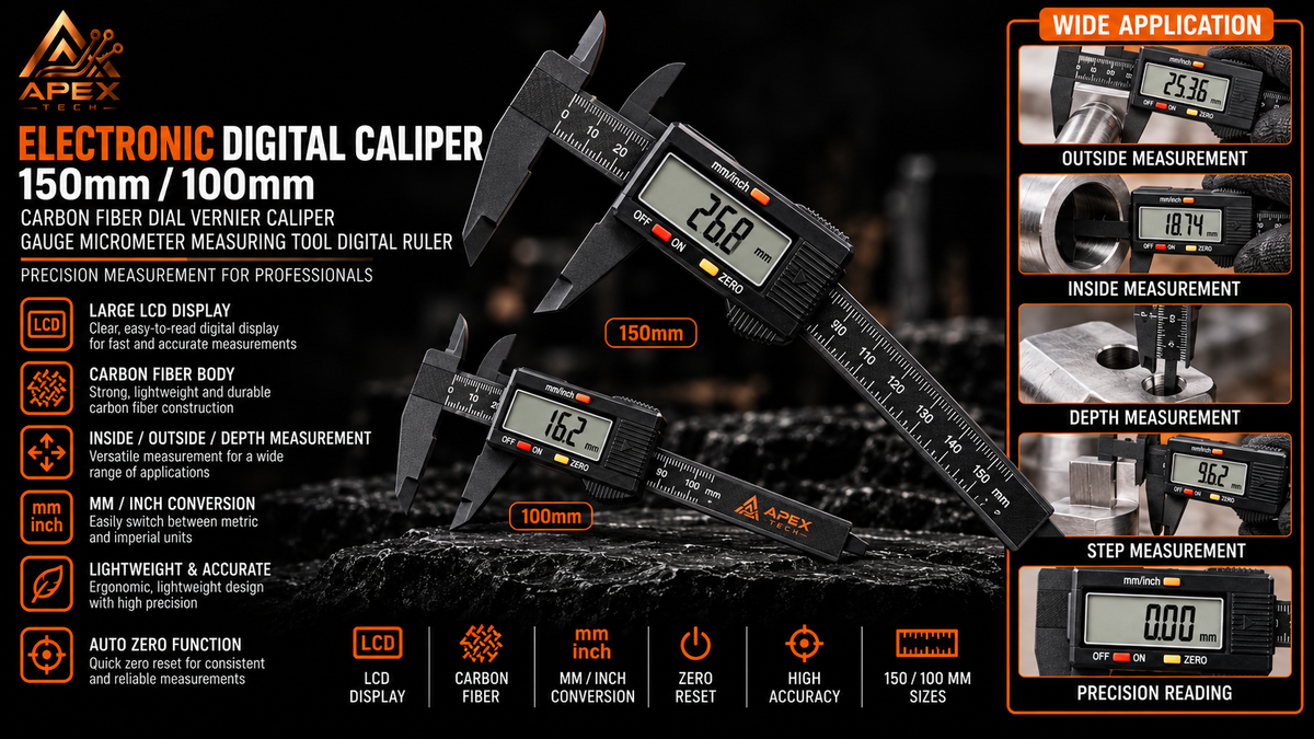 150mm 100mm Electronic Digital Caliper Carbon Fiber Dial Vernier Caliper Gauge Micrometer Measuring Tool Digital Ruler