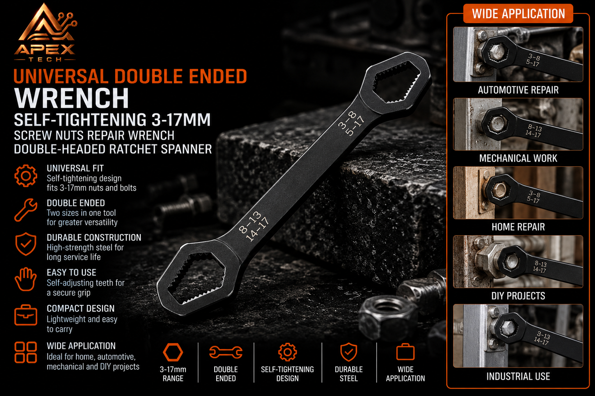 1pc Universal Double Ended Wrench, Self-Tightening 3-17mm Screw Nuts Repair Wrench, Double-Headed Ratchet Spanner, Adjustable